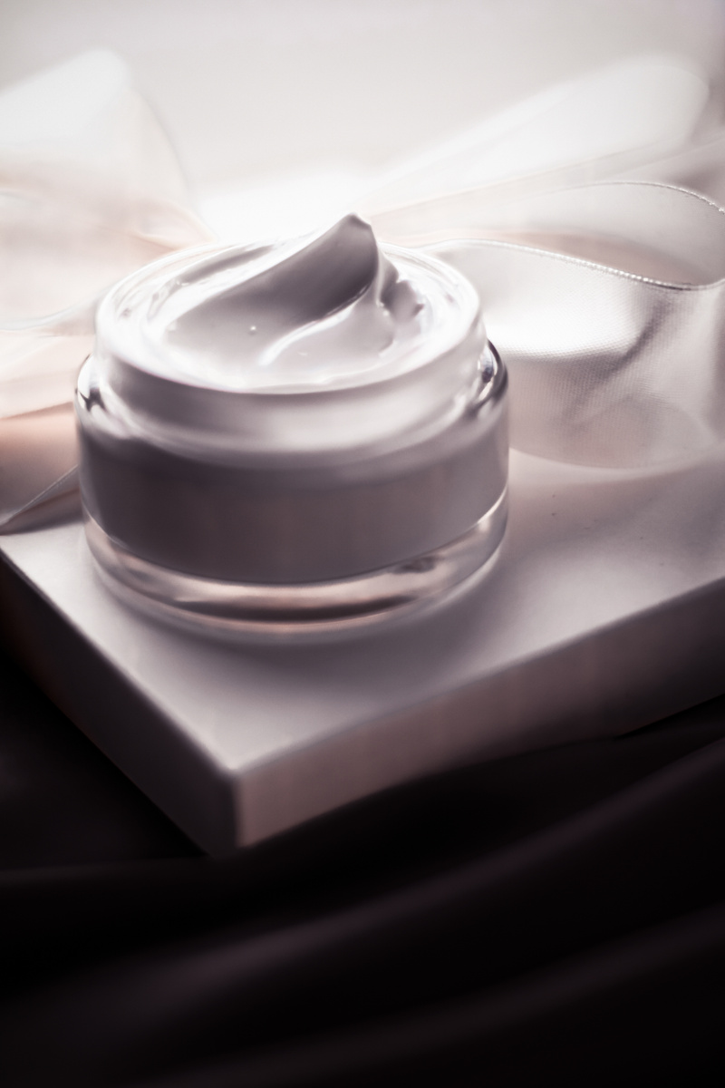 Beauty Face Cream Skin Moisturizer, Luxury Spa Cosmetic and Natural Clean Skincare Product and Holiday Gift on Dark Silk